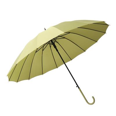 China Morden Luxury 16 Ribs Long Shaft Stick Umbrella J Wooden Handle Japanese Use Windproof Manual Open for sale