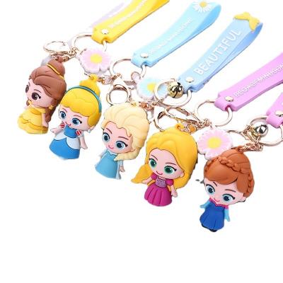 China 3d promotional custom kawaii cute cartoon cute cartoon key ring car pvc princess key chain keychains souvenir gifts handbag key souvenir accessories keychains for sale