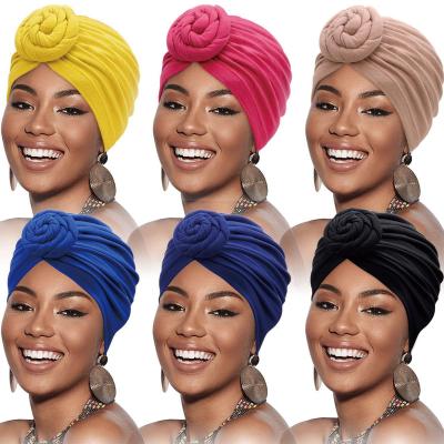 China Fashion New Fashion Women Cotton Print Pre-tied Knot African Beanie Headwrap Turban Flower Hat for sale