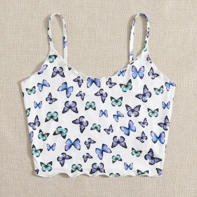 China Summer Breathable Fashion Women's New Arrivals V1-53 Butterfly Print Sleeveless Crop Cami Top for sale