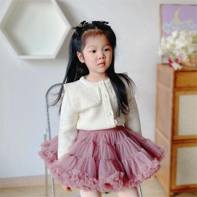 China Anti-wrinkle Girls' Spring Knitted Coat Pearl Versatile Princess Style Versatile Princess Polo Cardigan Sweater for sale