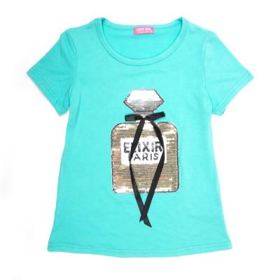 China Wholesale Breathable Cotton Fragrance Embroider Sequin O-neck Plain Kids Blank T-shirts Girl Printed T-shirt For Girl for sale