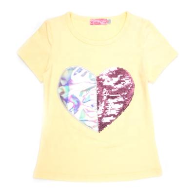 China New Style Heart Laser Flip Sequin Elastic Force Cvc Cotton Girls QUICK DRY T-shirt for sale