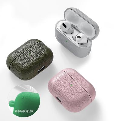 China Luxury Genuine Leather Case Cowhide Lychee Pattern, Earphone Case For Apple AirPods for sale