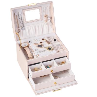 China Hot-selling PU Leather+Velvet Lady Multifunction Jewelry Box Organizer Velvet Travel Ear Ring Necklace Storage Box for sale