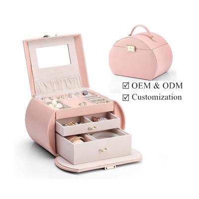 China Fashion Personal Logo Jewelry Travel Jewelry Case Pink Jewelry Display Box Jewelry Organizer Pink Large 22.8*15.8*16.5CM for sale