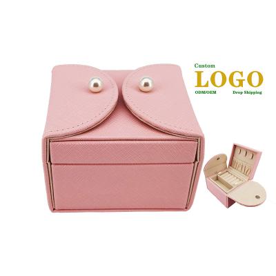 China Custom Leather PU/Leather+Velvet Logo Girls Small Jewelry Organizer Portable Jewelery Box Case Packaging Gift Boxes Travel Earring Jewelry Box for sale