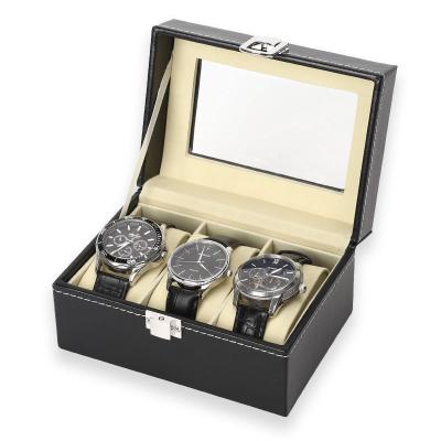 China Leather+velvet 3 Slot PU Leather Watch Organizer Customized 3 Cell Top Watch Glass Organizer for sale