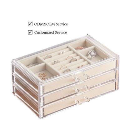 China Acrylic+Velvet Clear Jewelry Case Jewelry Box Acryl 3' Designs Clear Acrylic Jewelry Box Acrylic Jewelry Organizer for sale