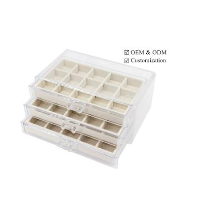 China Fashion Woman Girls Kids Clear Clear Acrylic Jewelry Box 24*15*11CM Tray 3 Drawers Acrylic Stackable Jewelry Organizer Holder for sale