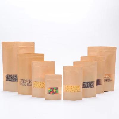 China Disposable Wholesale Cheap Recycled Brown Kraft Paper Zipper Bag With Window for sale