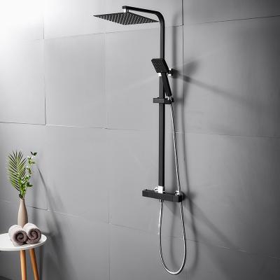 China With Sliding Bar Bathroom Faucet Thermostat Black Shower Bath Rain Shower Set Stainless Steel ROVATE for sale