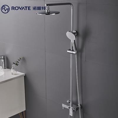 China With Slide Bar Hotel Bathroom Hot And Cold Mixer Rain Shower System Standing Shower Column Wall Mounted Faucet ROVATE Set Brass Body for sale