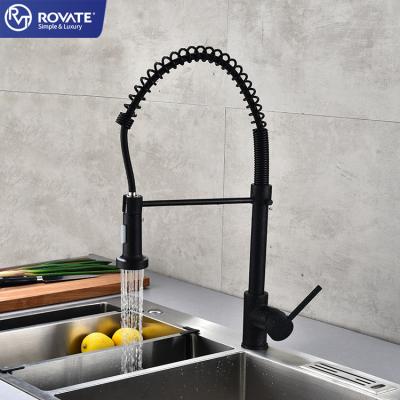 China Pull Out Black Spray Kitchen Dining Sink Faucet With Pull Down Cold And Hot Water Single Hole Deck Sprayer Mixing Valve Type for sale