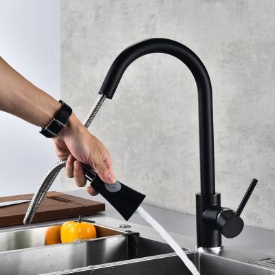 China Modern Design Black Kitchen Faucet Pull Out Spray ROVATE Single Handle Pull Out With Spray Rotating 360 Degree Kitchen Faucet for sale