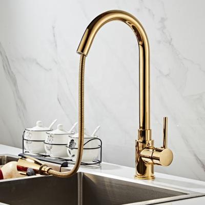 China Other Sink Gold Faucet Modern Design Kitchen Single Handle Pull Out Factory 360 Multifunctional Cleaning Rotation Wholesale for sale