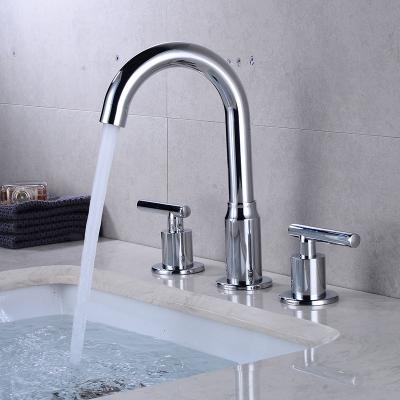 China ROVATE Faucets Modern Design Metered Bathroom Basin Faucet With Double Holes Valve Three Handle Basin Sink Hot And Cold Mixing Countertop for sale