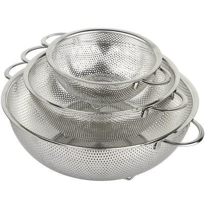 China 3-Piece Stainless Steel Viable Mesh Micro-Perforated Strainer Colander Set for sale