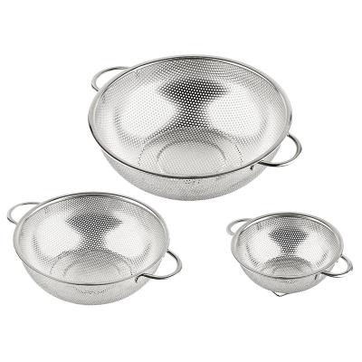 China 3-Piece Stainless Steel Mesh Micro-Perforated Strainer Colander Set New Design Fruit and Vegetable Viable Drain Basket for sale