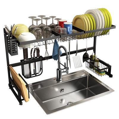 China 2 Tier Adjustable Stainless Steel Metal Kitchen Storage Organizer Shelf Over The Sink Dish Dish Drainer Drying Rack for sale