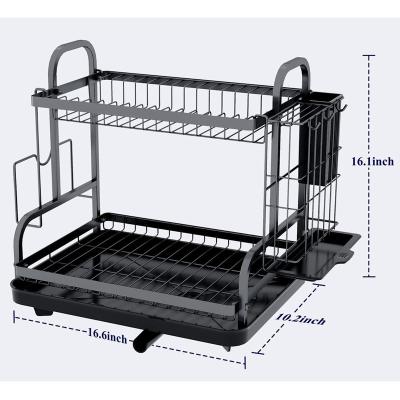 China Sustainable Multifunctional Dish Rack, Rustproof Kitchen Dish Drying Rack with Dish Rack and Utensil Holder, 2-Tier Dish Drying Rack for sale