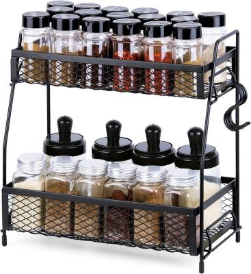 China Sustainable Spice Rack Buffet Organizer - 2 Tier Spice Organizer 5 Hooks Bathroom Organize Countertop Rack for sale