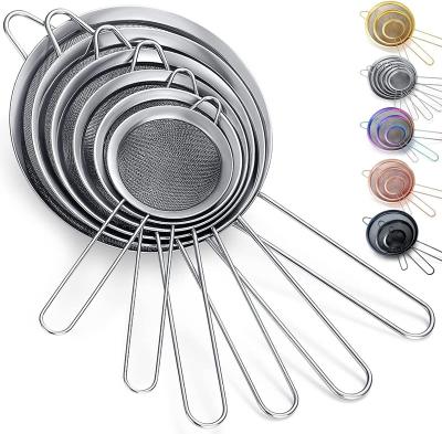 China Sustainable Sifter 6 Pieces Set Steel Sieve Flour Clander, Gravy For Baking Stainless Separator Stasher Sieve Pasta Sifters for sale