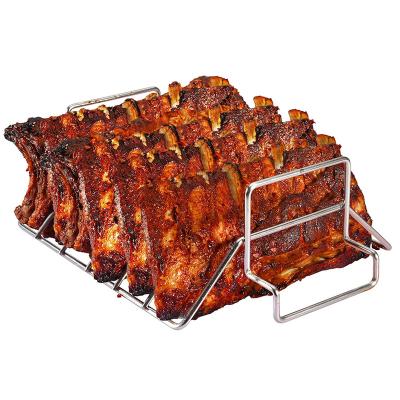 China Easily Cleaned Stainless Steel Rib And Roast Racks BBQ Racks Standing BBQ Rib Rack for sale