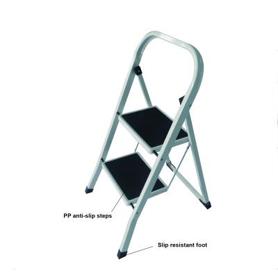 China Folding Ladders Portable Folding 2 Step Steel Stool With Plastic Mat for sale