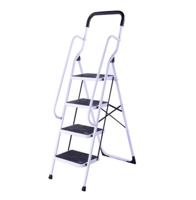 China Non-slip Folding Ladders 4 Step Safety Ladder Steel Folding Stool With Side Railings for sale