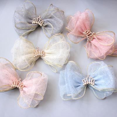 China New Korean Children's Hair Accessories Gold Point Crown Princess Mesh Girls' Sweet Bow Hairpin C32TS021 for sale