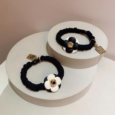 China New Fashion Metal Hair Accessories Thin Rope Metal Tag Hair Accessories Grace Contrast Color Flower Hair Rope Cloth for sale