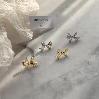 China Hot Sale Vintage Earrings Vershal F-13 18k Gold Silver Plated Minimalist Tiny Bowknot Stud Earrings For Women for sale