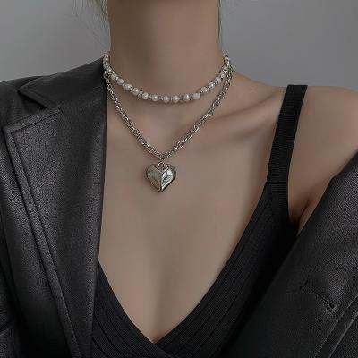 China Fashion Necklace Vershal B250 Durable Stainless Steel Hot Selling Freshwater Pearl Heart Layers Pendant Necklace for sale