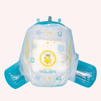 China Fluff Fiber Disposable Baby Nappies 3D Leak Prevention Wetness Indicator Diapers for sale