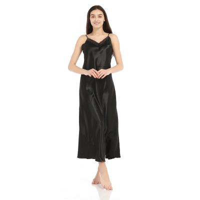 China QUICK DRY spaghetti strap black nightgown robe sex pajamas for women satin nightgown long for sale