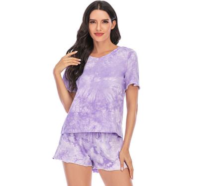 China QUICK DRY Summer Pastel Tie Die T-Shirts Pajamas Pajamas Women's 100% Cotton Loungewear Set for sale