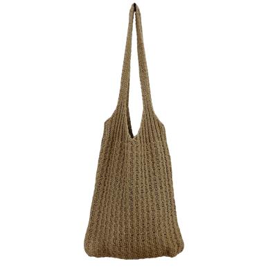 China Amazon Korea Number Rib Wool Crochet Knitting Shoulder Bag Handbags Retro Cotton Twist Knitted Bottom Polyester Bag Mow Flower Pleated Knit Bag for sale