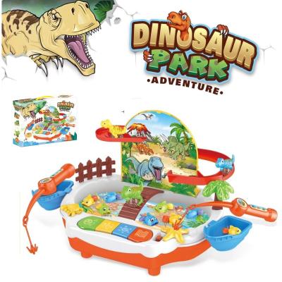 China Hot Selling Classic Plastic Dinosaur Kids Electric Multifunctional Toys Pretend Play Track and Fish Game Machine Toys Set for sale