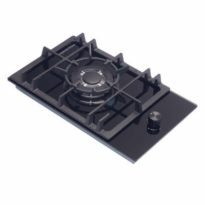 China Hotel 30cm Built-In Gas Hob Stove Gas Cooktop Kitchen Gas Stove Single Head Ignition Black Cast Iron Pan Glass Outdoor Electronic Socket for sale