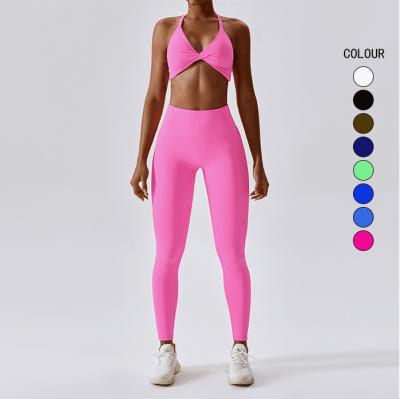 China Anti-UV Beauty Pants And Bra Gym Fitness Sets Yoga Gym Sport Pants Two Piece Wear Set Leggings Fitness Yoga Wear for sale