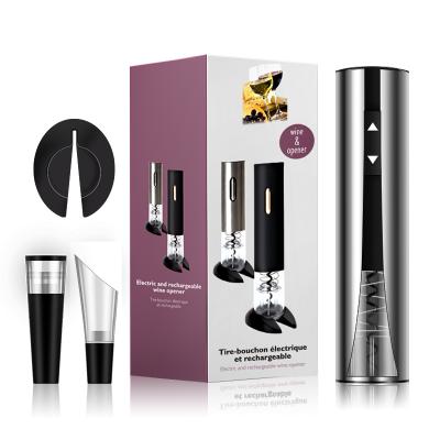 中国 Wedding Gift Stored USB Rechargeable Electric Wine Bottle Opener Set In Stock 販売のため