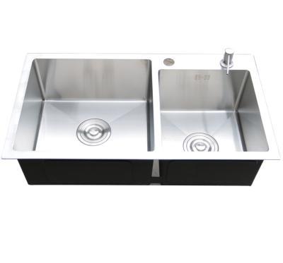 China With Faucet Popular Product Easy To Install Handmade Black Stainless Steel Kitchen Double Sink for sale