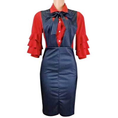 China Plus Size Ladies High Quality Elegant Patchwork Print African Turkey OL Women Office Work Flare Sleeve Pencil Dress For Lady for sale