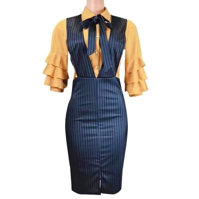 China European Plus Size And American Fashion Patchwork Shirts Collar Ruffles Sleeves Business Flared One Piece Dresses For Women for sale