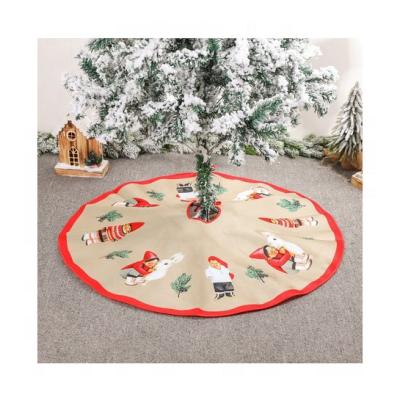 China Fabric For Christmas Round Plaid Ruffle Edge Border Red Black Christmas Tree Skirt for sale