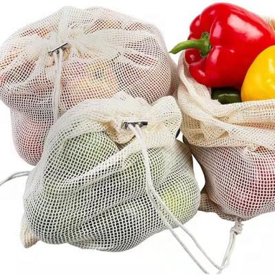 China Eco Friendly Reusable Reclycled Cotton Mesh Bag For Fruits And Vegetable Shopping Bag for sale