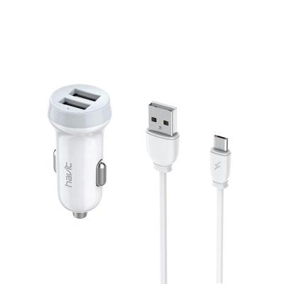 China St850 Havit Dual Usb Adapter Charging Cable 15.5W 12-24V 3.1A Mobile Phone Usb Car Charger Kit With Usb To Micro Cable for sale