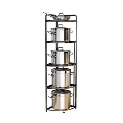 China New Hot Black Foldable PANEL OGJ Wrought Iron Freestanding Corner Shelf Kitchen for sale