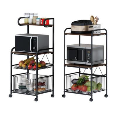 China OGJ HOT SALE Foldable Kitchen Storage Shelf Adjustable With Wheels Kitchen Tableware Microwave Oven Rack 4 Tiers Organizer Shelf for sale